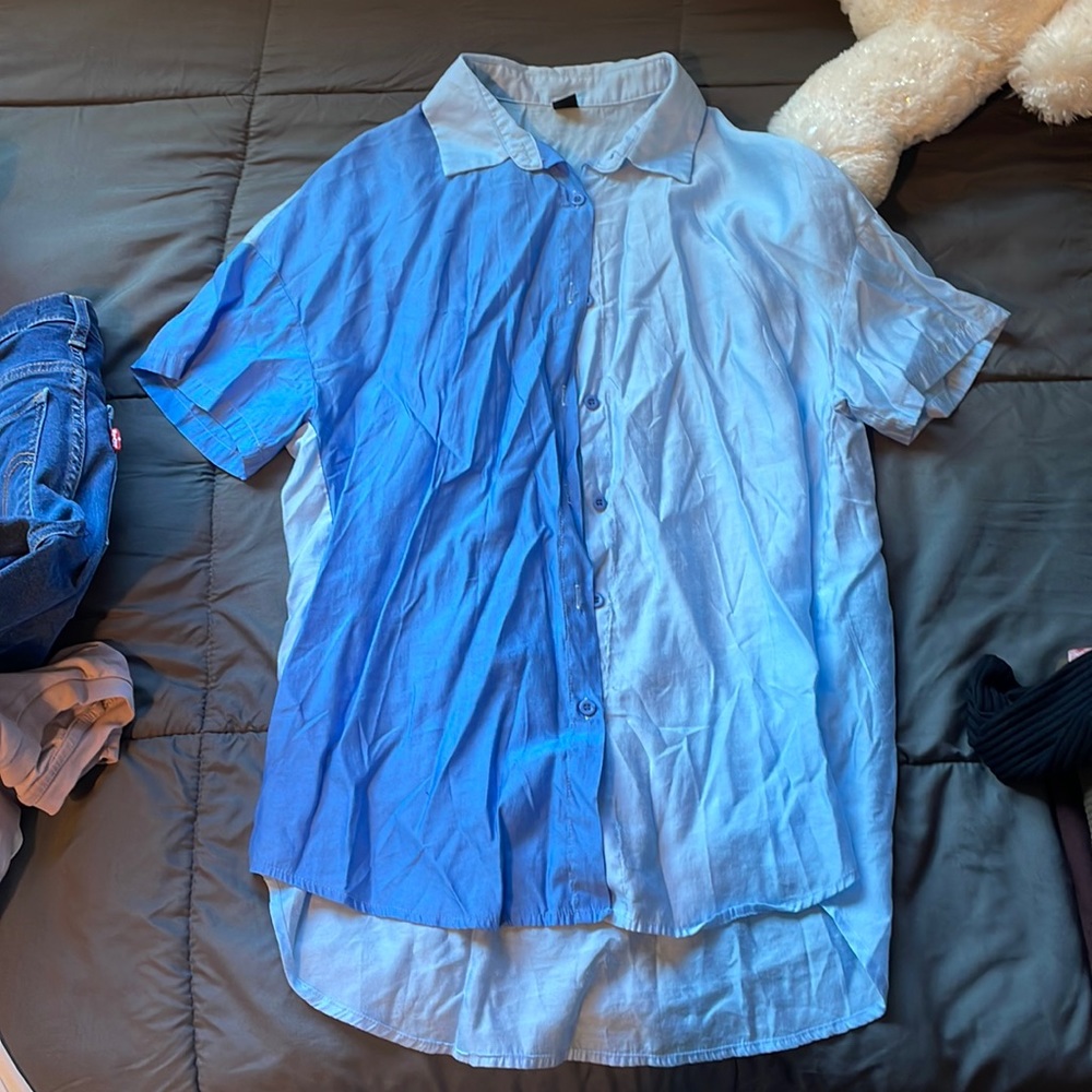 Two toned button up top.